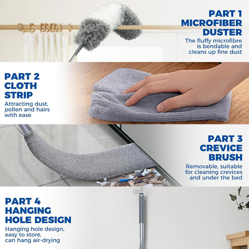 4 Pcs Dusters for Cleaning, 2 in 1 Microfiber Dusters and Retractable Gap Dust Cleaner with 1 Microfiber Dusting Cloths Long Handle 30-100 Inches ...